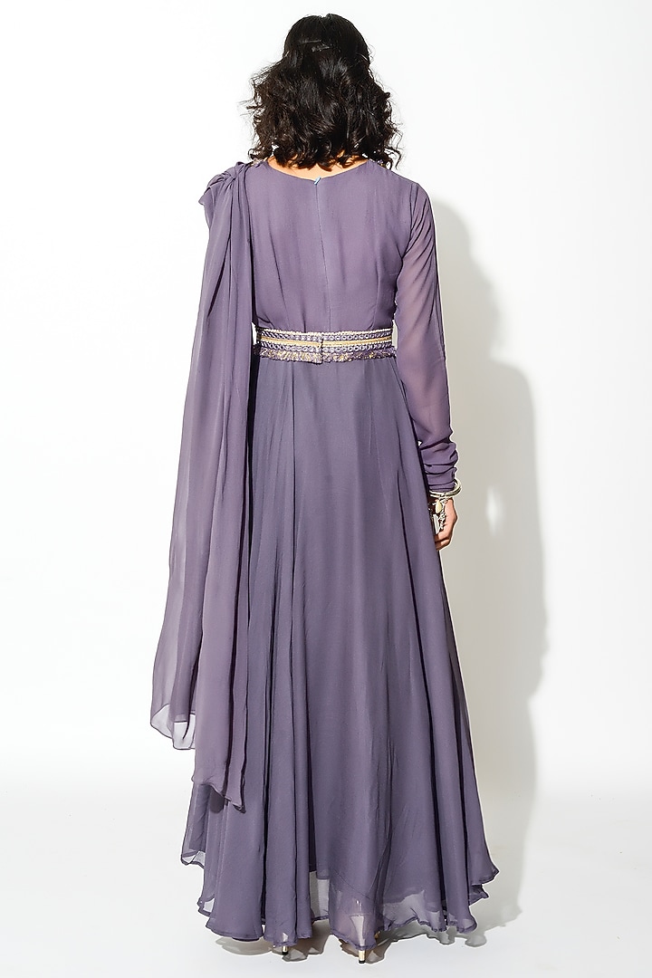 Mauve Georgette Embroidered Party Wear Anarkali Set by Rishi & Vibhuti at Pernia's Pop Up Shop