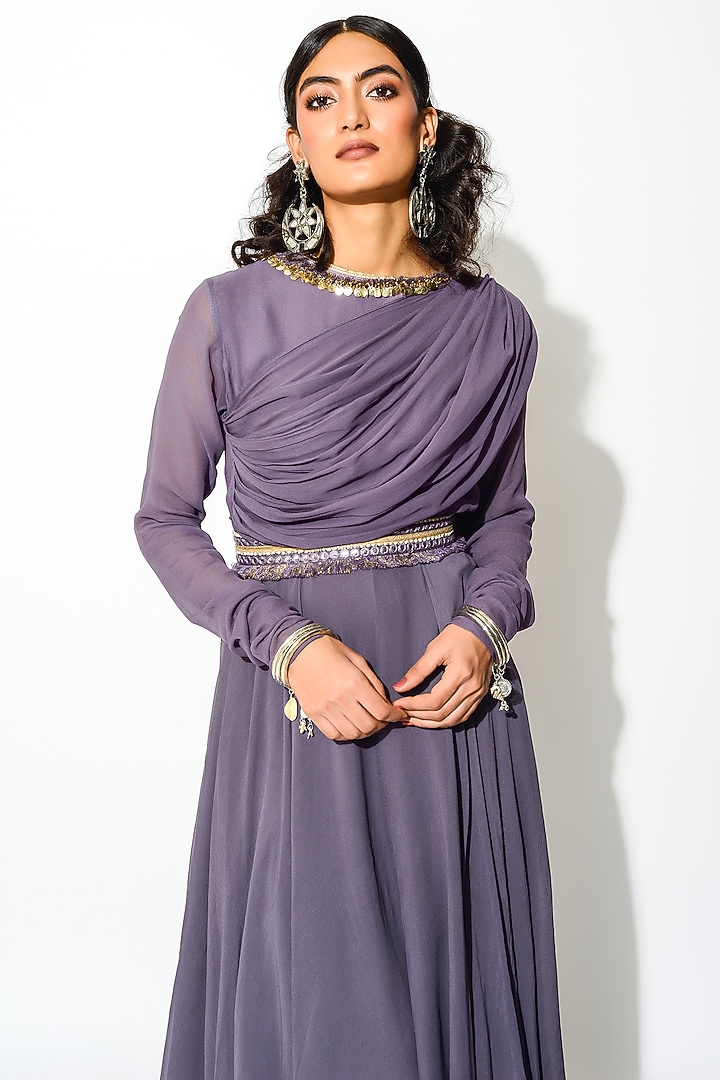 Mauve Georgette Embroidered Party Wear Anarkali Set by Rishi & Vibhuti at Pernia's Pop Up Shop