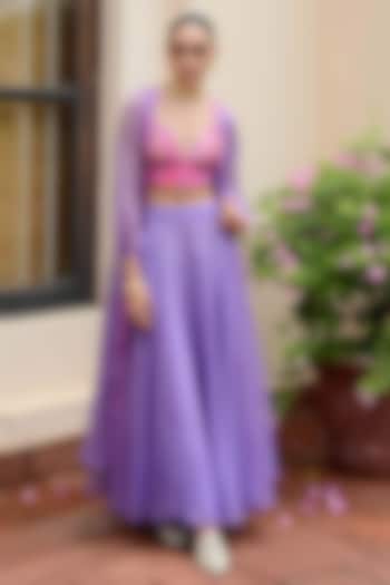 Lilac & Pink Crepe & Organza Embroidered Wedding Lehenga Set by Rishi & Vibhuti at Pernia's Pop Up Shop