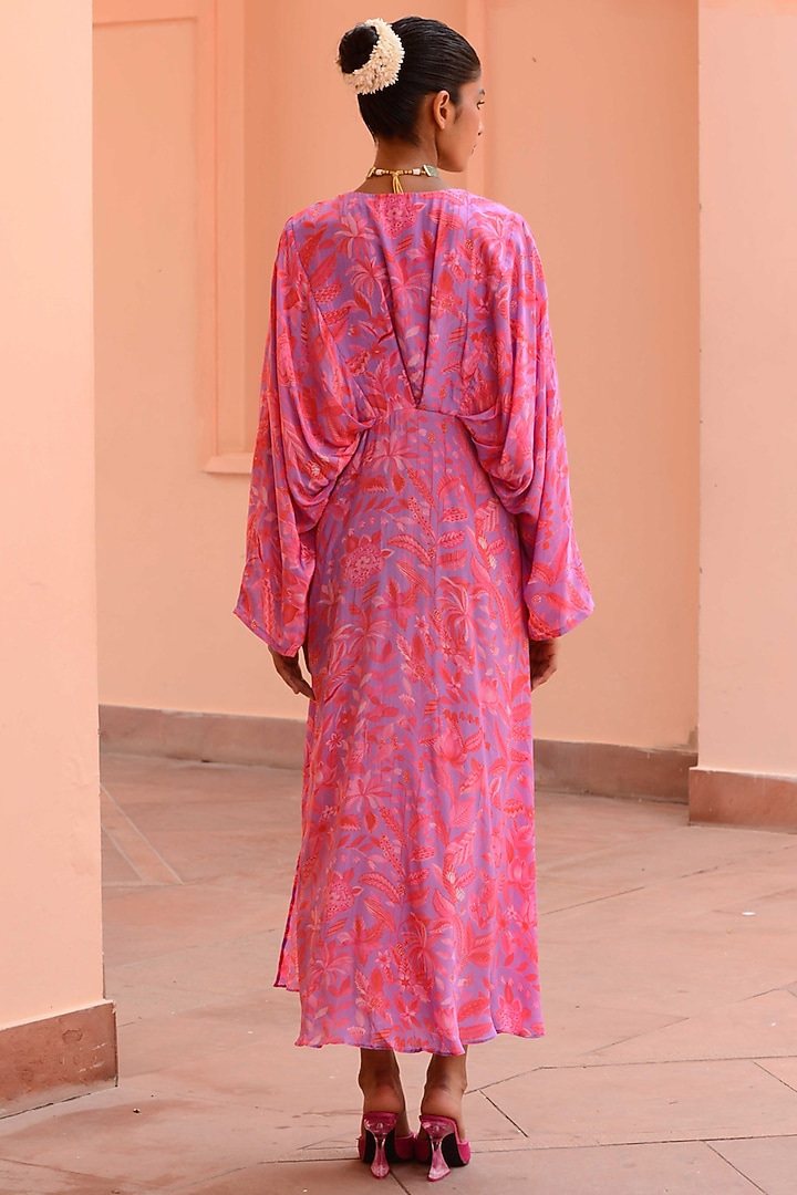 Pink Crepe & Organza Embroidered Vacation Dress by Rishi & Vibhuti at Pernia's Pop Up Shop