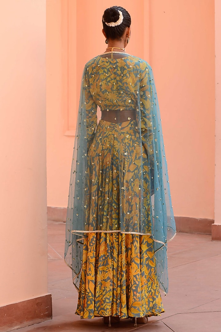 Yellow Crepe Embroidered Wedding Lehenga Set by Rishi & Vibhuti at Pernia's Pop Up Shop