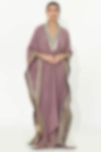Lavender-Mauve Chanderi Silk Embroidered Kaftan Set by Rishi & Vibhuti at Pernia's Pop Up Shop