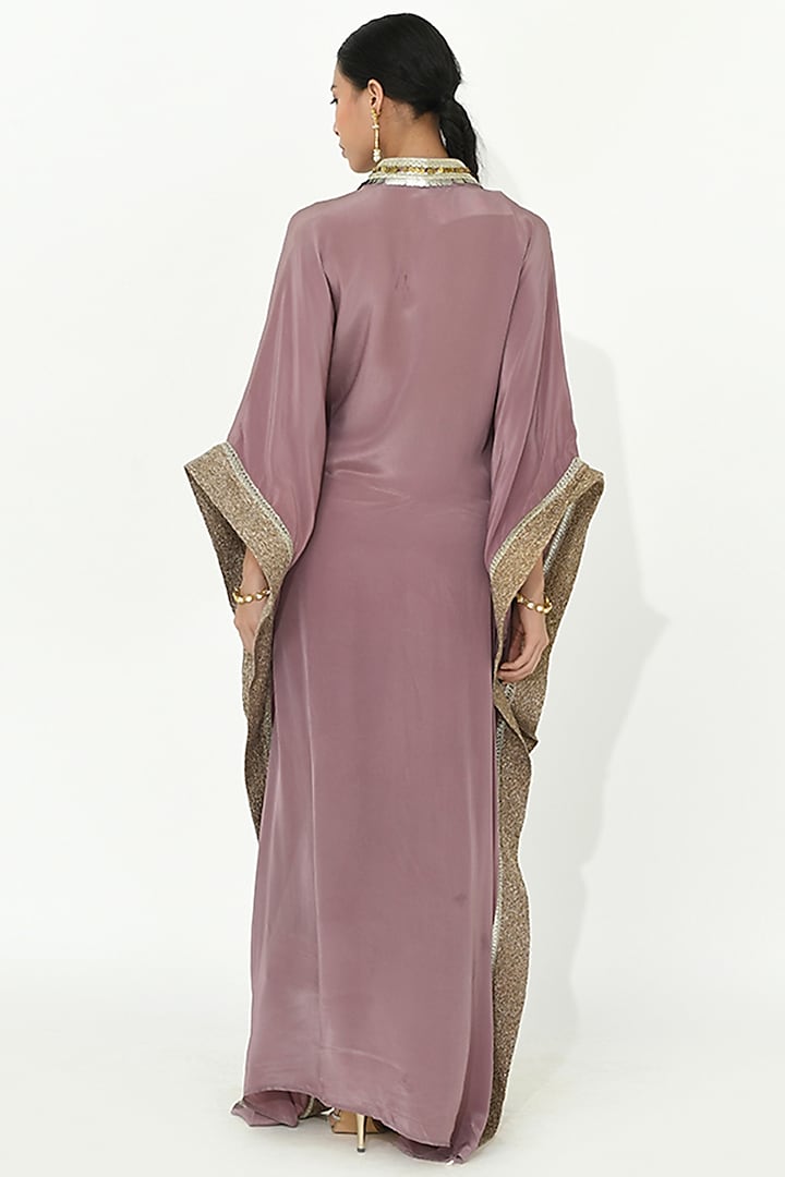 Lavender-Mauve Chanderi Silk Embroidered Kaftan Set by Rishi & Vibhuti at Pernia's Pop Up Shop