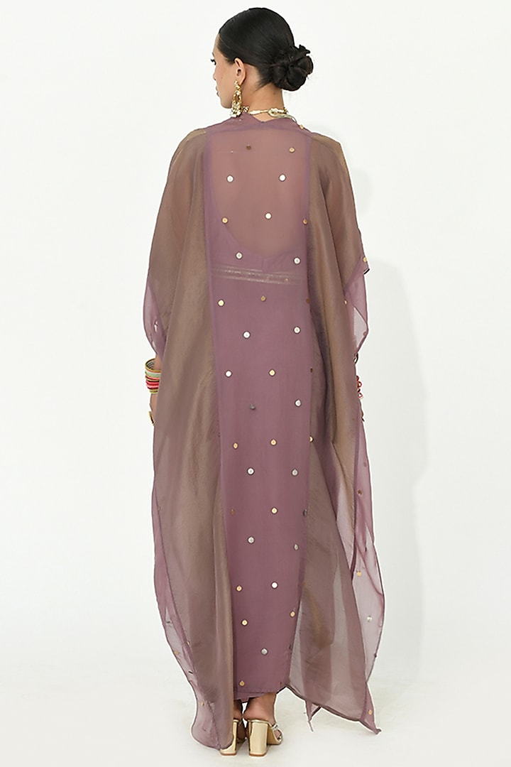 Lavender-Mauve Crepe & Organza Draped Skirt Set by Rishi & Vibhuti at Pernia's Pop Up Shop