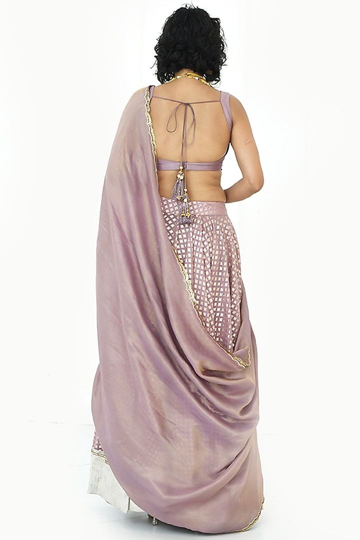 Lavender-Mauve Chanderi Silk Hand Embroidered Wedding Lehenga Set by Rishi & Vibhuti at Pernia's Pop Up Shop