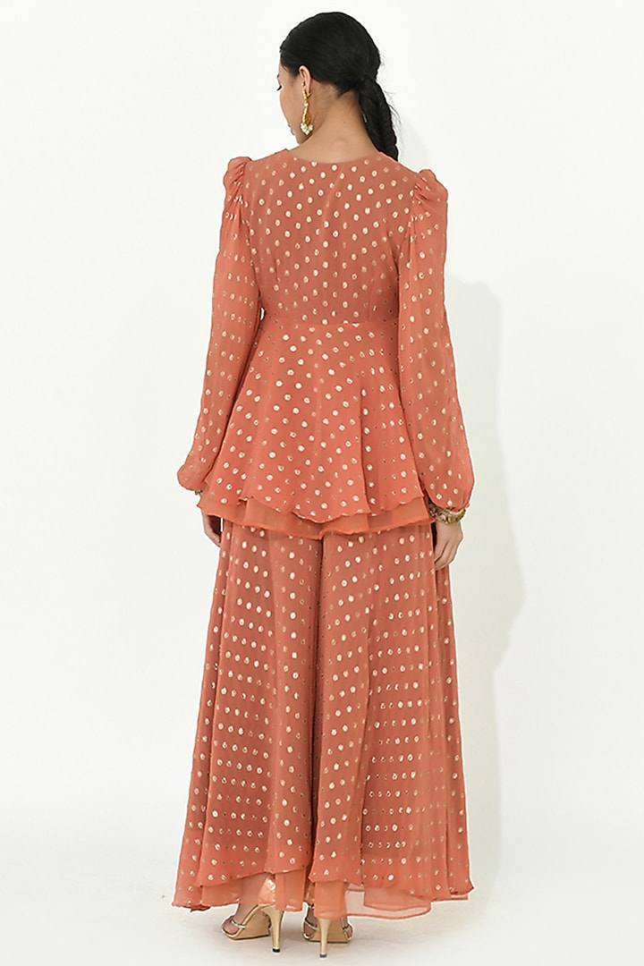 Coral Rose Georgette & Organza Embroidered Party Wear Sharara Set by Rishi & Vibhuti at Pernia's Pop Up Shop