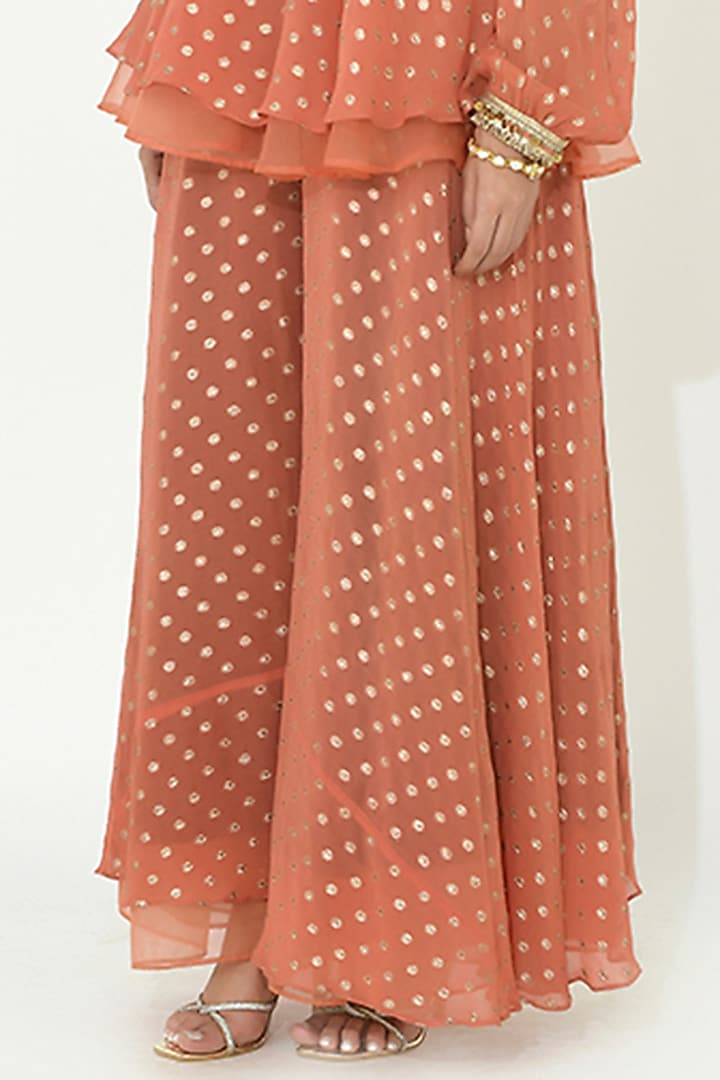 Coral Rose Georgette & Organza Embroidered Party Wear Sharara Set by Rishi & Vibhuti at Pernia's Pop Up Shop