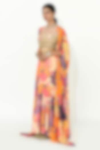 Buttercup Yellow Georgette & Crepe Hand Embellished Cape Set by Rishi & Vibhuti at Pernia's Pop Up Shop