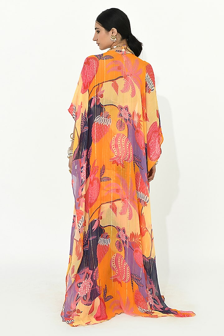 Buttercup Yellow Georgette & Crepe Hand Embellished Cape Set by Rishi & Vibhuti at Pernia's Pop Up Shop