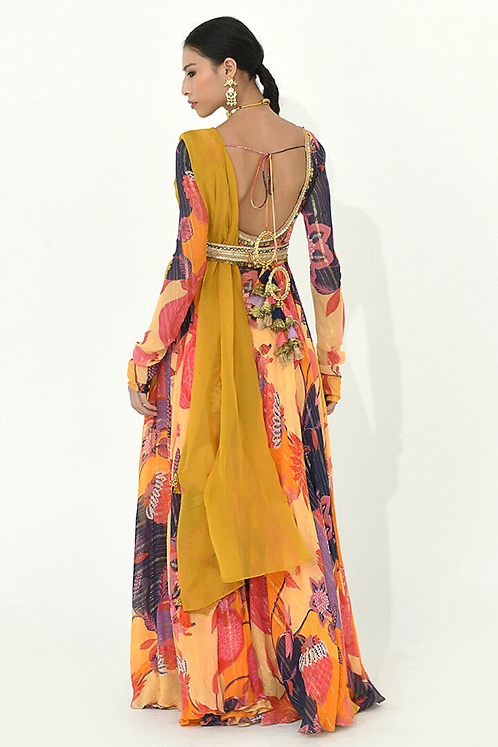 Buttercup Yellow Georgette & Organza Wedding Anarkali Set by Rishi & Vibhuti at Pernia's Pop Up Shop