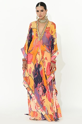 Multi-Colored Crepe Kaftan Set by Rishi & Vibhuti