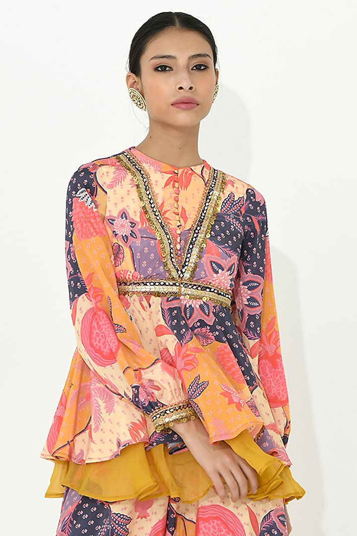 Multi-Colored Crepe & Organza Party Wear Sharara Set by Rishi & Vibhuti at Pernia's Pop Up Shop