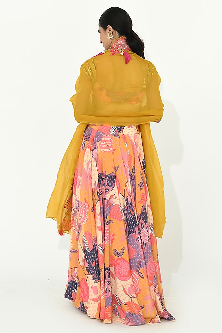 Buttercup Yellow Organza & Crepe Embroidered Wedding Lehenga Set by Rishi & Vibhuti at Pernia's Pop Up Shop