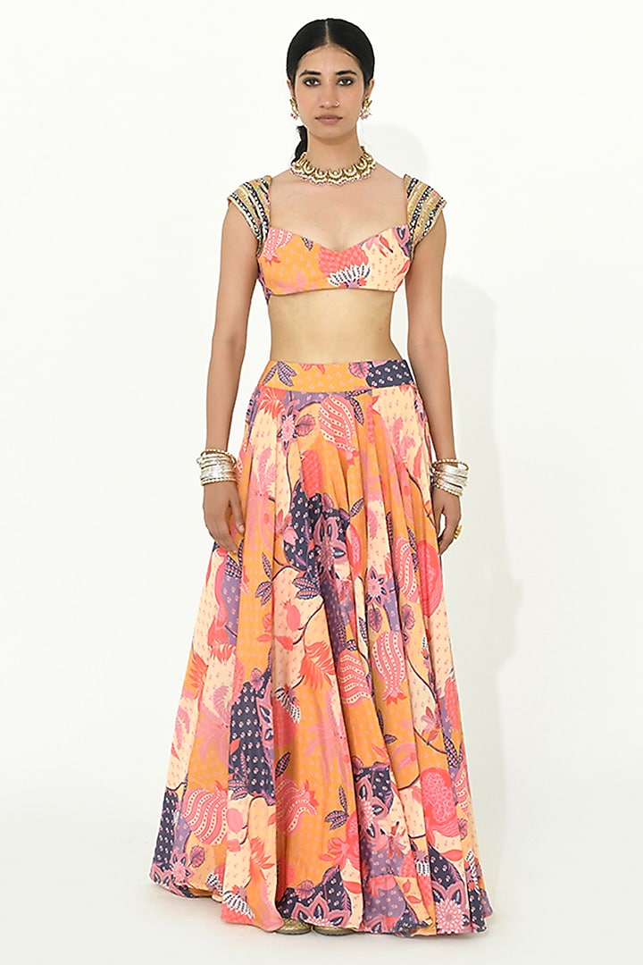 Buttercup Yellow Organza & Crepe Embroidered Wedding Lehenga Set by Rishi & Vibhuti at Pernia's Pop Up Shop