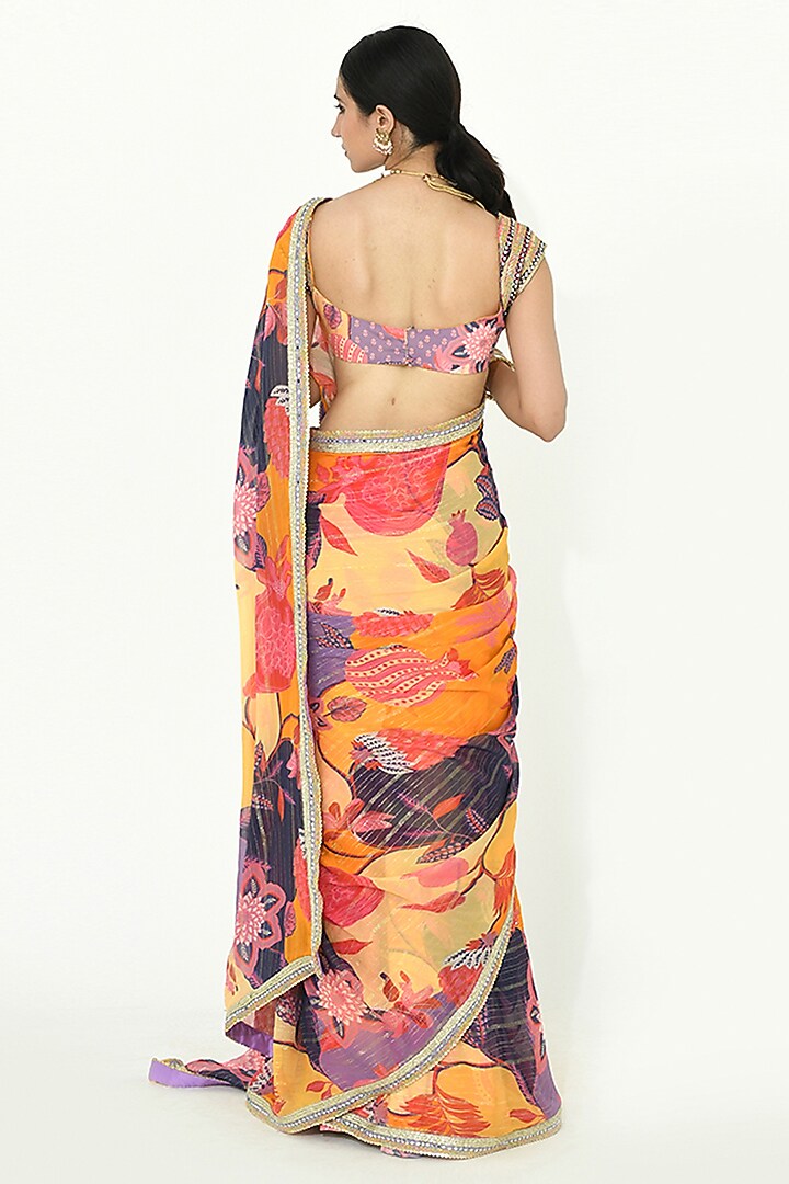 Buttercup Yellow Crepe Wedding Saree Set by Rishi & Vibhuti at Pernia's Pop Up Shop