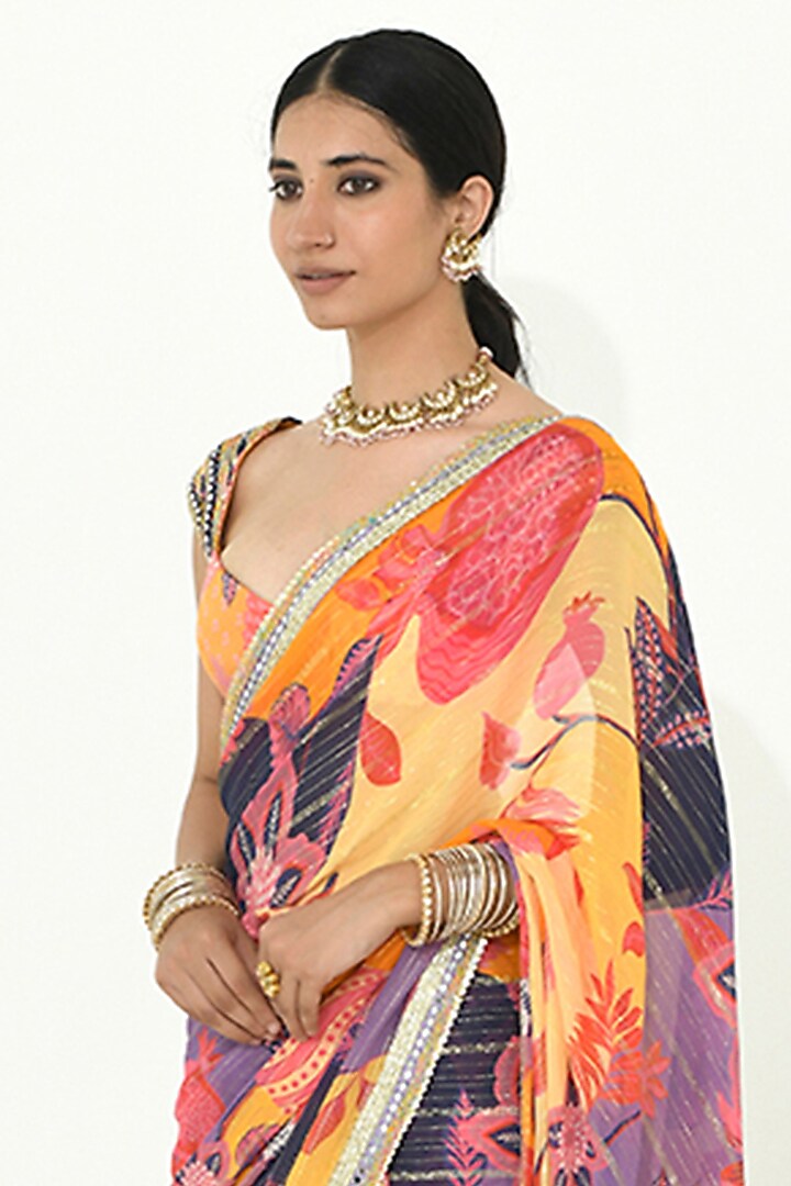 Buttercup Yellow Crepe Wedding Saree Set by Rishi & Vibhuti at Pernia's Pop Up Shop