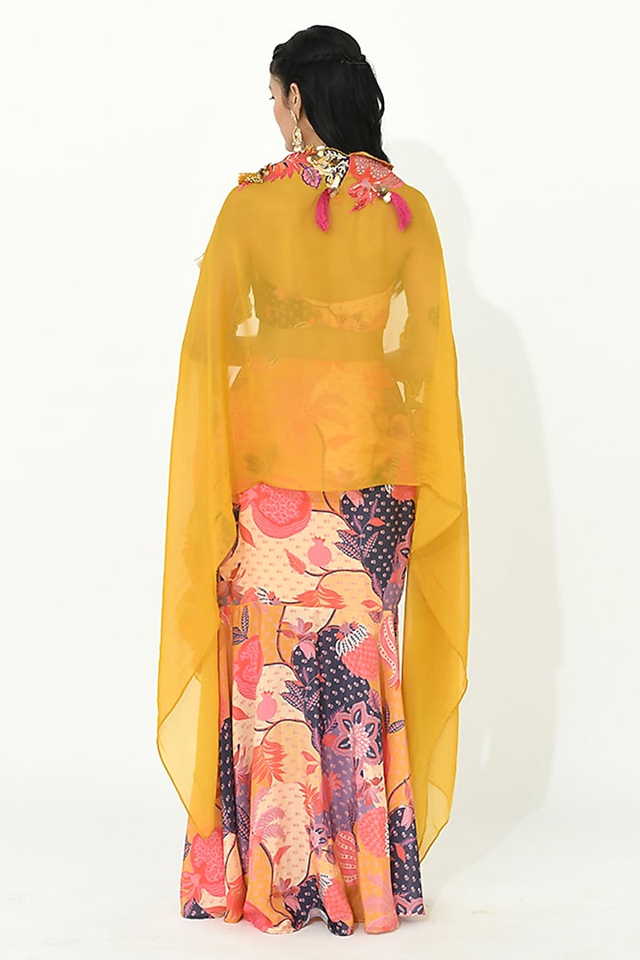 Buttercup Yellow Organza & Crepe Embroidered Jacket Wedding Lehenga Set by Rishi & Vibhuti at Pernia's Pop Up Shop