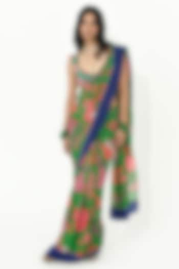 Jade Green Georgette & Crepe Printed Saree Set by Rishi & Vibhuti at Pernia's Pop Up Shop