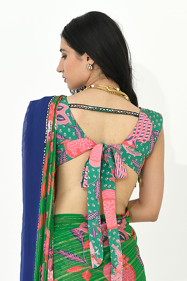 Jade Green Georgette & Crepe Printed Wedding Saree Set by Rishi & Vibhuti at Pernia's Pop Up Shop