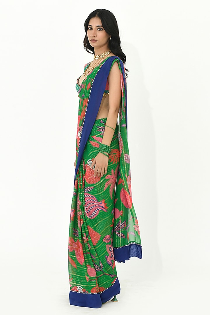 Jade Green Georgette & Crepe Printed Wedding Saree Set by Rishi & Vibhuti at Pernia's Pop Up Shop