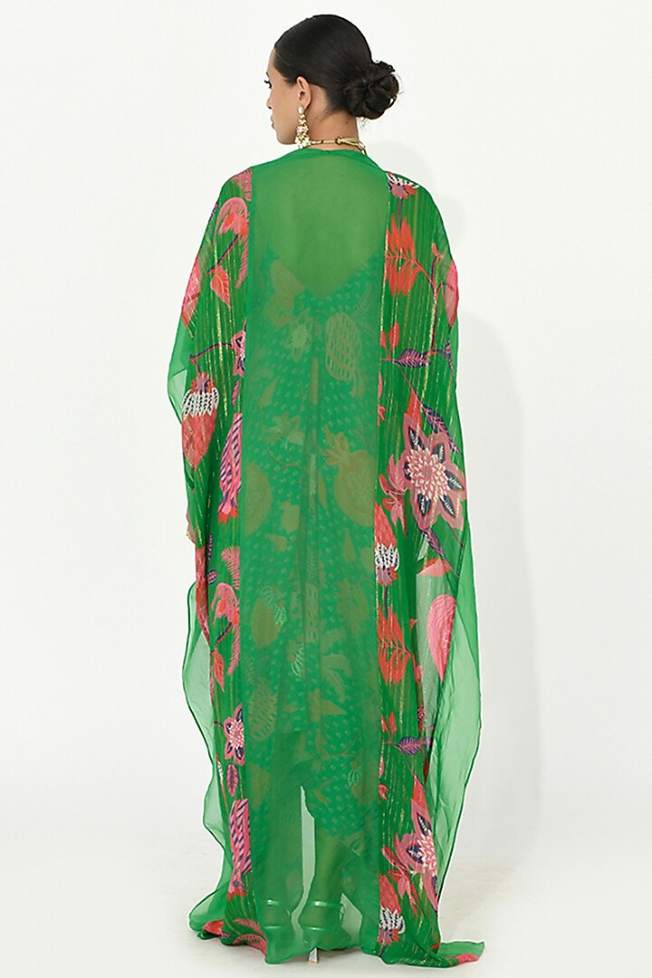 Jade Green Organza & Crepe Silk Printed Jacket Cocktail Dress by Rishi & Vibhuti at Pernia's Pop Up Shop