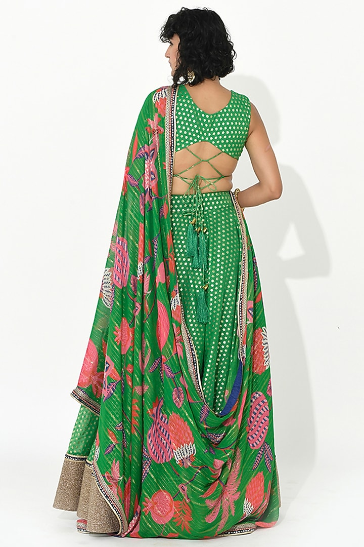 Jade Green Chanderi & Georgette Embroidered Wedding Lehenga Set by Rishi & Vibhuti at Pernia's Pop Up Shop