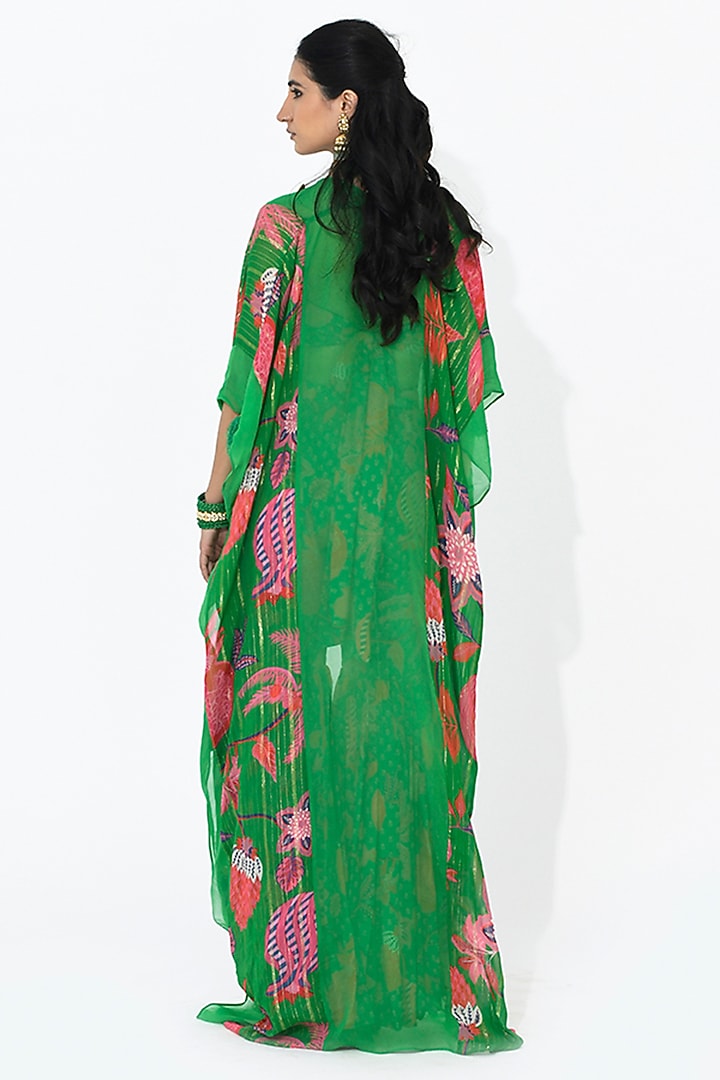 Jade Green Crepe & Organza Cape Set by Rishi & Vibhuti at Pernia's Pop Up Shop