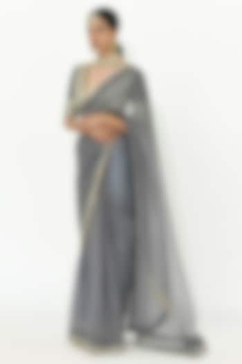 Fossil Grey Georgette & Organza Saree Set by Rishi & Vibhuti at Pernia's Pop Up Shop