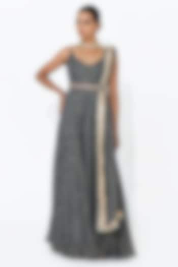 Fossil Grey Georgette Anarkali Set by Rishi & Vibhuti