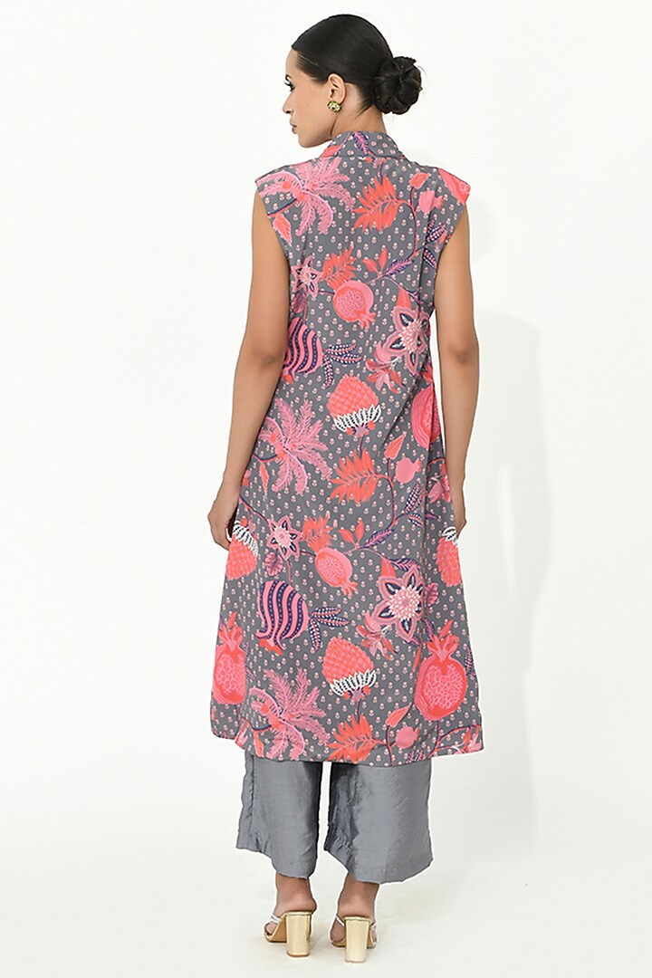 Fossil Grey Crepe & Chanderi Embellished Tunic Set by Rishi & Vibhuti at Pernia's Pop Up Shop