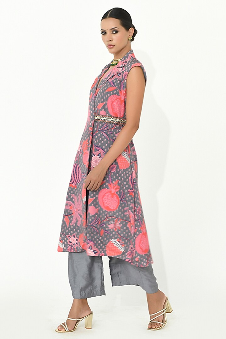 Fossil Grey Crepe & Chanderi Embellished Tunic Set by Rishi & Vibhuti at Pernia's Pop Up Shop