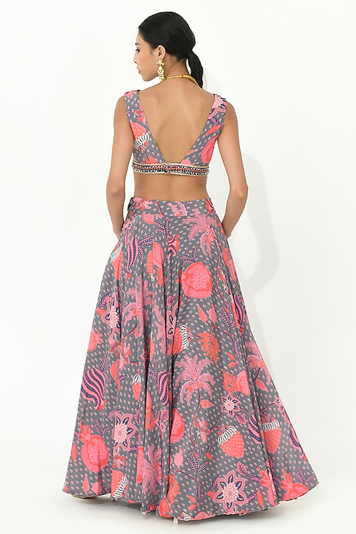 Fossil Grey Crepe Hand Embroidered Skirt Set by Rishi & Vibhuti at Pernia's Pop Up Shop