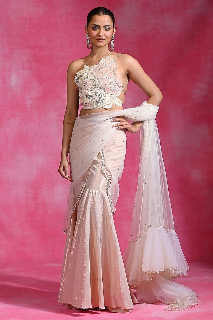 Ebony Ivory Shimmer Luxe Voile & Lycra Net Pant Wedding Saree Set by Rishi & Vibhuti at Pernia's Pop Up Shop