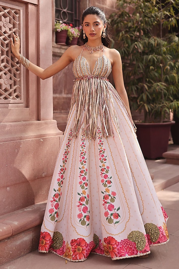 Ebony Ivory Crepe Wedding Lehenga Set by Rishi & Vibhuti at Pernia's Pop Up Shop