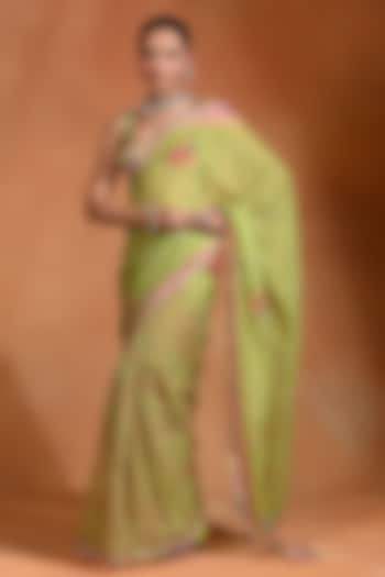 Lime Organza Wedding Saree Set by Rishi & Vibhuti at Pernia's Pop Up Shop