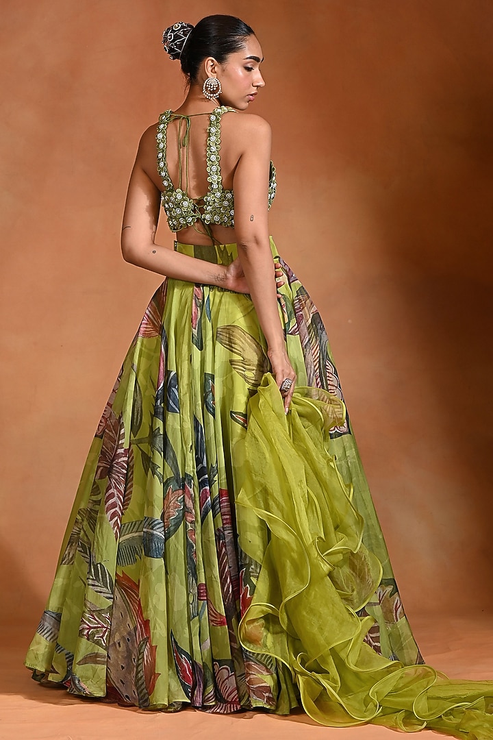 Lime Organza Hand Embroidered Wedding Lehenga Set by Rishi & Vibhuti at Pernia's Pop Up Shop