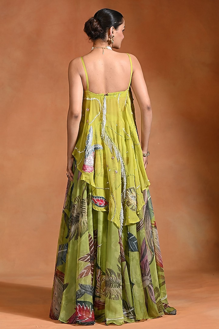 Lime Organza Hand Embroidered Wedding Lehenga Set by Rishi & Vibhuti at Pernia's Pop Up Shop