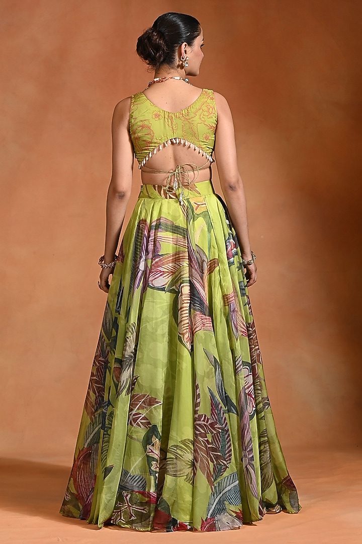 Lime Organza Hand Embroidered Wedding Lehenga Set by Rishi & Vibhuti at Pernia's Pop Up Shop