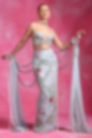 Icy Blue Organza & Crepe Embellished Skirt Set by Rishi & Vibhuti at Pernia's Pop Up Shop
