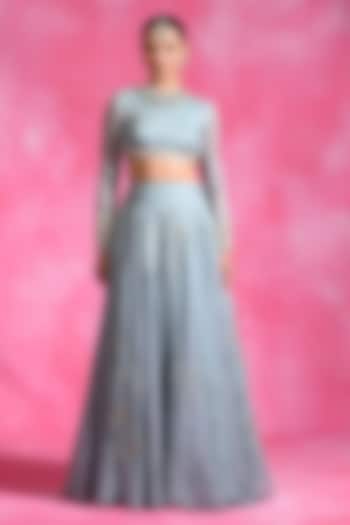 Icy Blue Organza Hand Embroidered Wedding Lehenga Set by Rishi & Vibhuti at Pernia's Pop Up Shop