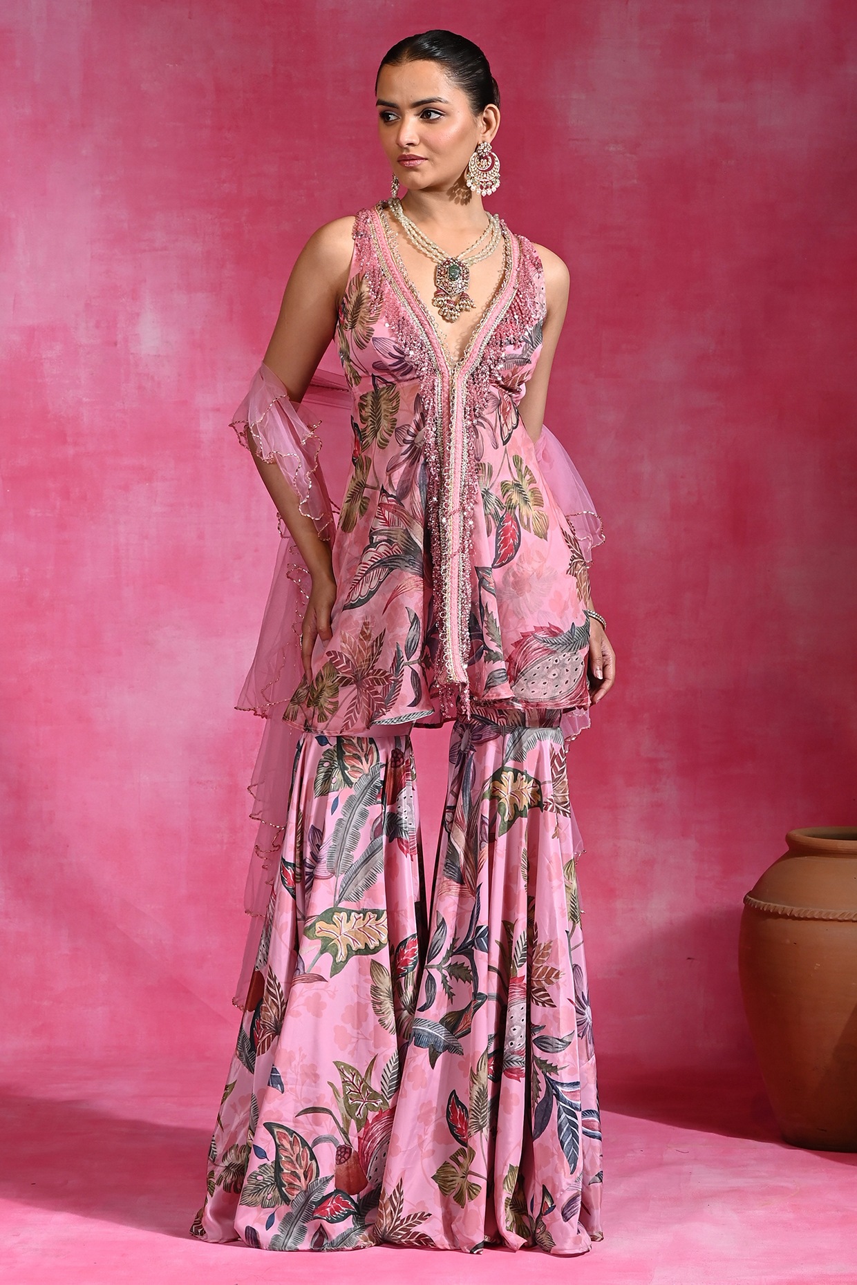 Rishi & Vibhuti Sugar Pink Crepe Sharara Set