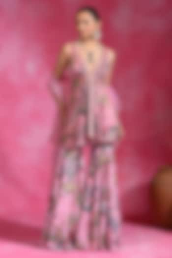 Sugar Pink Crepe Wedding Sharara Set by Rishi & Vibhuti at Pernia's Pop Up Shop