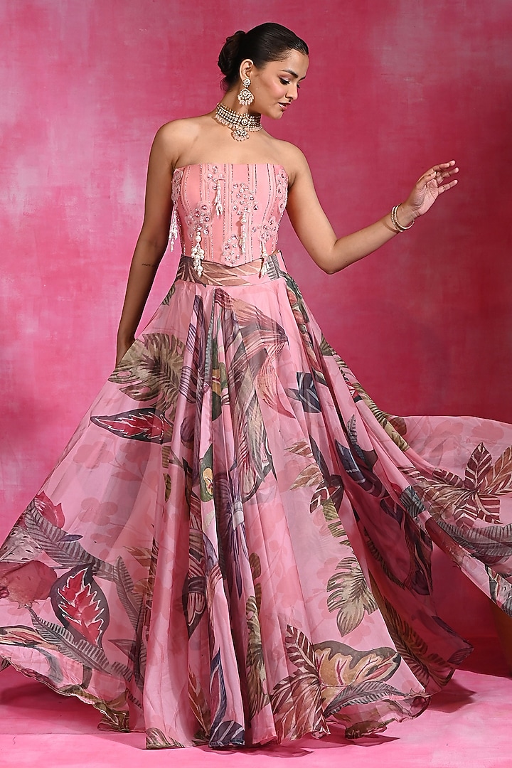 Sugar Pink Organza & Chanderi Wedding Lehenga Set by Rishi & Vibhuti at Pernia's Pop Up Shop