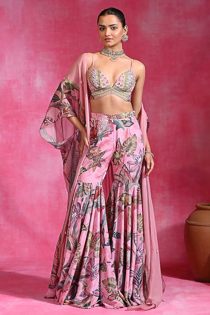 Sugar Pink Organza & Crepe Wedding Sharara Set by Rishi & Vibhuti at Pernia's Pop Up Shop