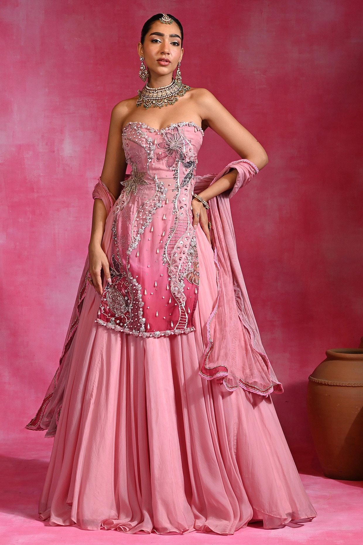 Rishi & Vibhuti Sugar Pink Organza & Net Lehenga Set