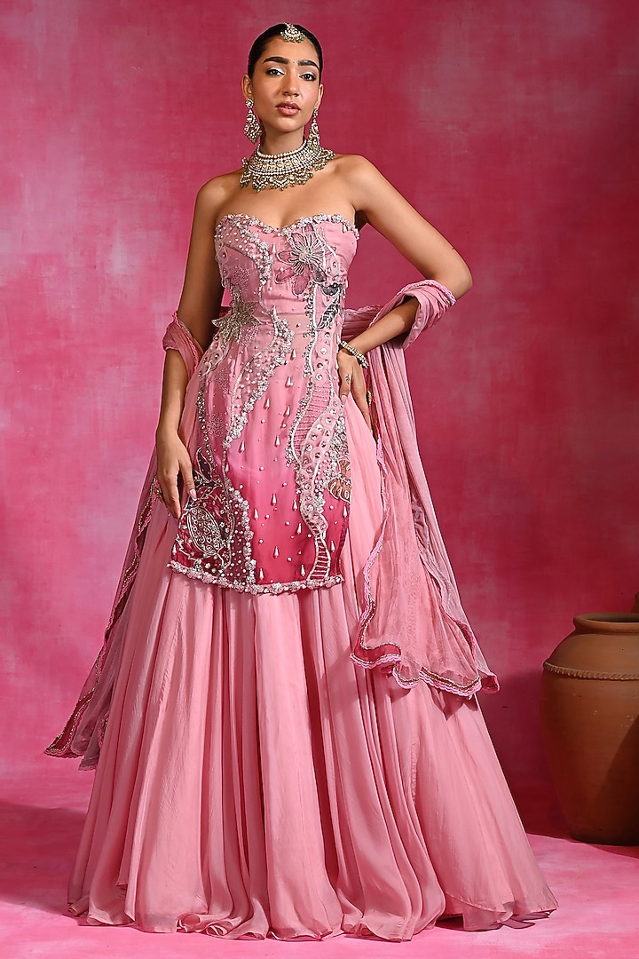 Sugar Pink Organza & Net Wedding Lehenga Set by Rishi & Vibhuti at Pernia's Pop Up Shop