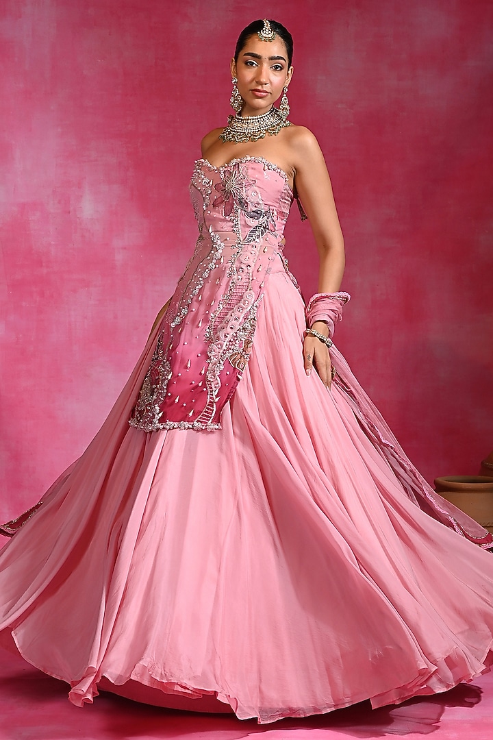 Sugar Pink Organza & Net Wedding Lehenga Set by Rishi & Vibhuti at Pernia's Pop Up Shop