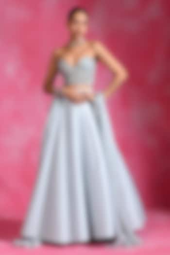 Ice Blue Net & Silk Wedding Lehenga Set by Rishi & Vibhuti at Pernia's Pop Up Shop