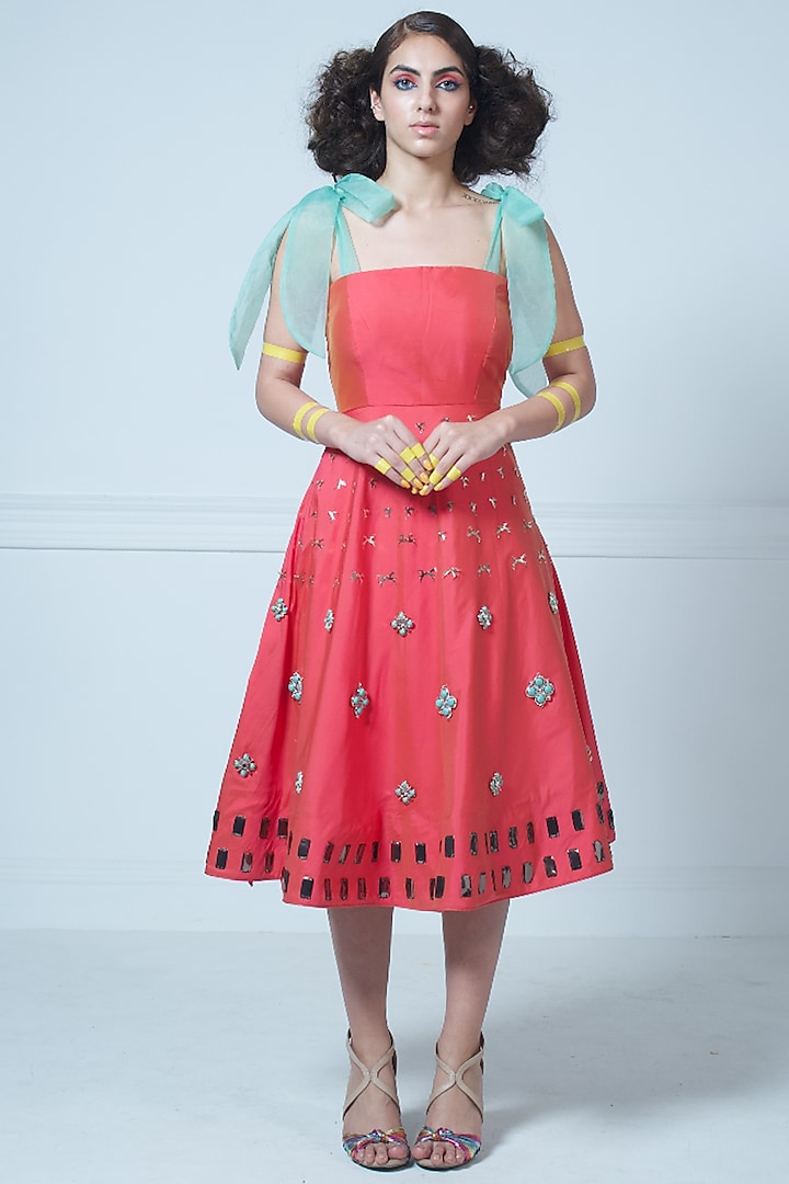Pink Embellished Midi Vacation Dress by Rishi & Vibhuti at Pernia's Pop Up Shop
