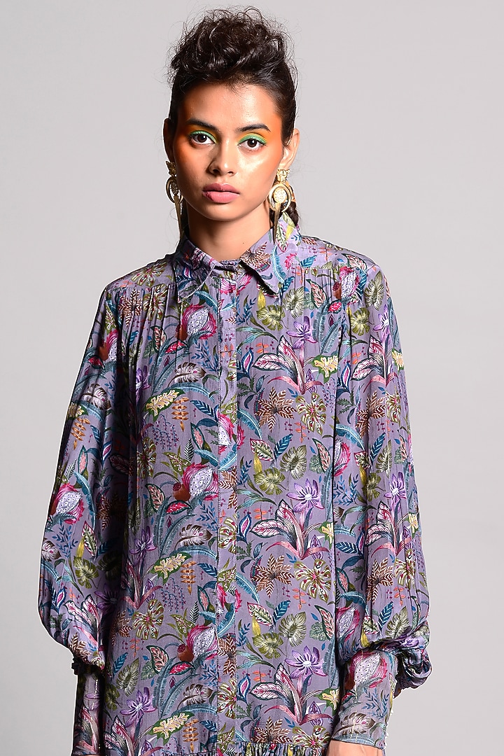 Jupiter Tropical Printed Vacation Shirt Dress by Rishi & Vibhuti at Pernia's Pop Up Shop